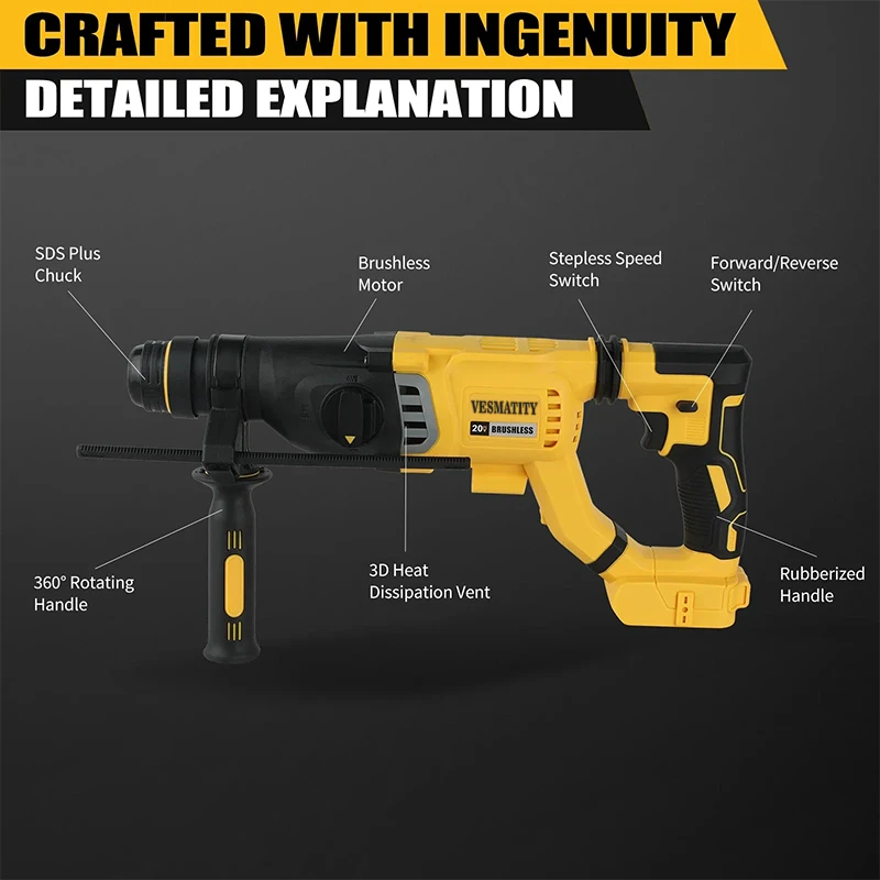 Marteau perforateur sans fil V - Brushless Cordless Electric Drill 18V avis et prix